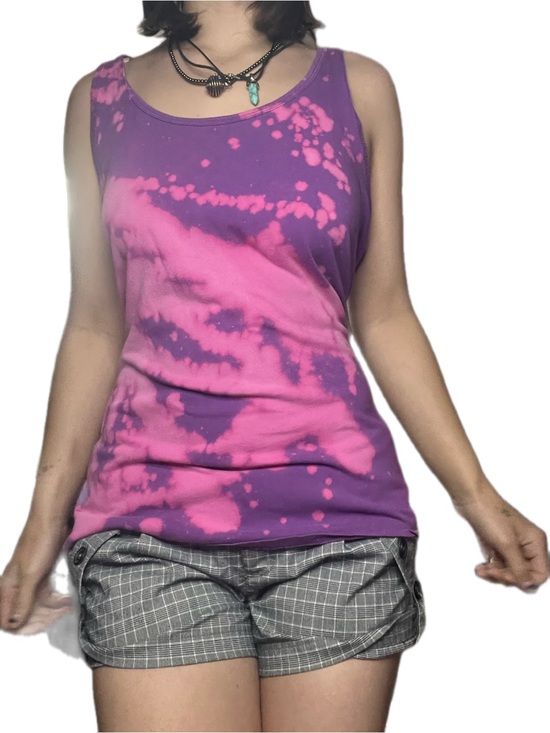 Warehouse One Tops - Warehouse One Upcycled Pink & Purple Bleach Tie-Dye Tank